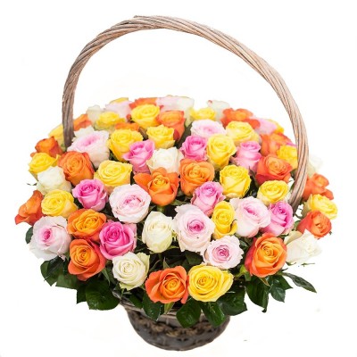 Kosz 60 kolorowych róż